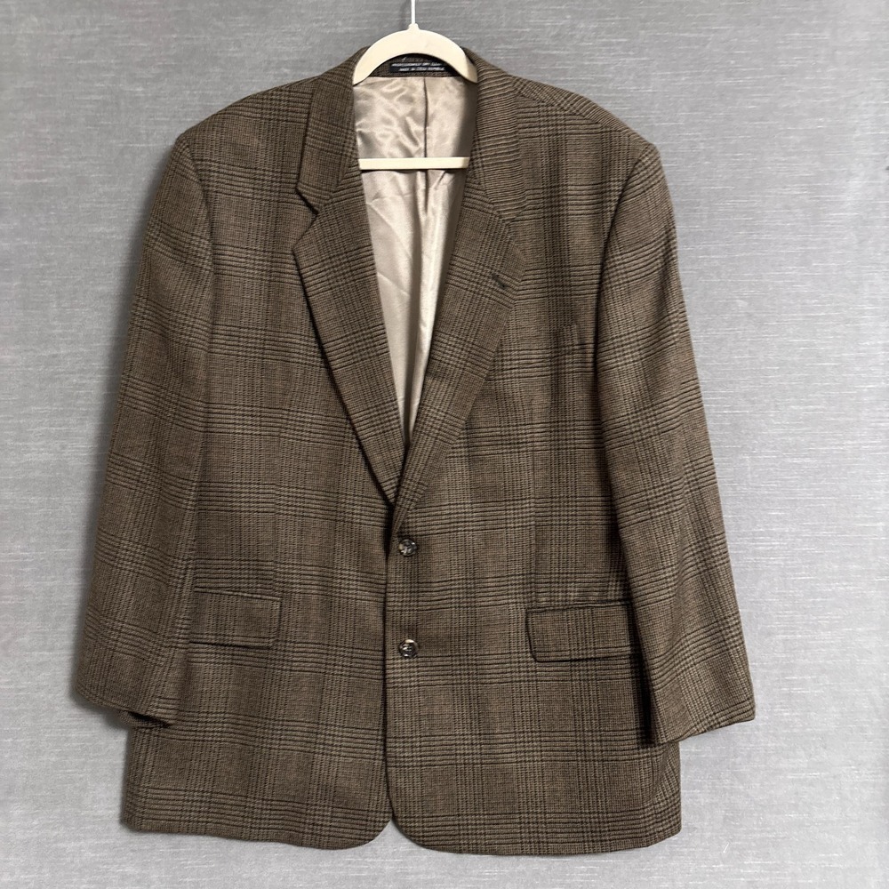 Vintage Clarendon Sport Coat 46R Brown Glen Check Lambswool Blazer Jacket Tweed - Picture 2 of 11